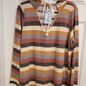 Sew In Love Striped Hooded long sleeve shirt